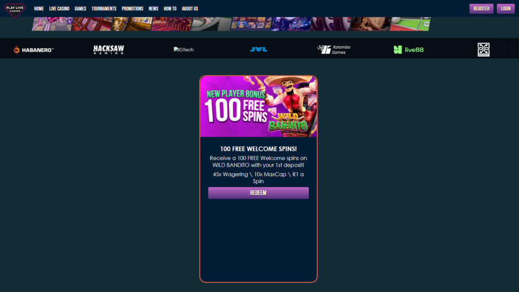 New members of the PlayLive Casino community are also eligible to receive up to 100 free spins