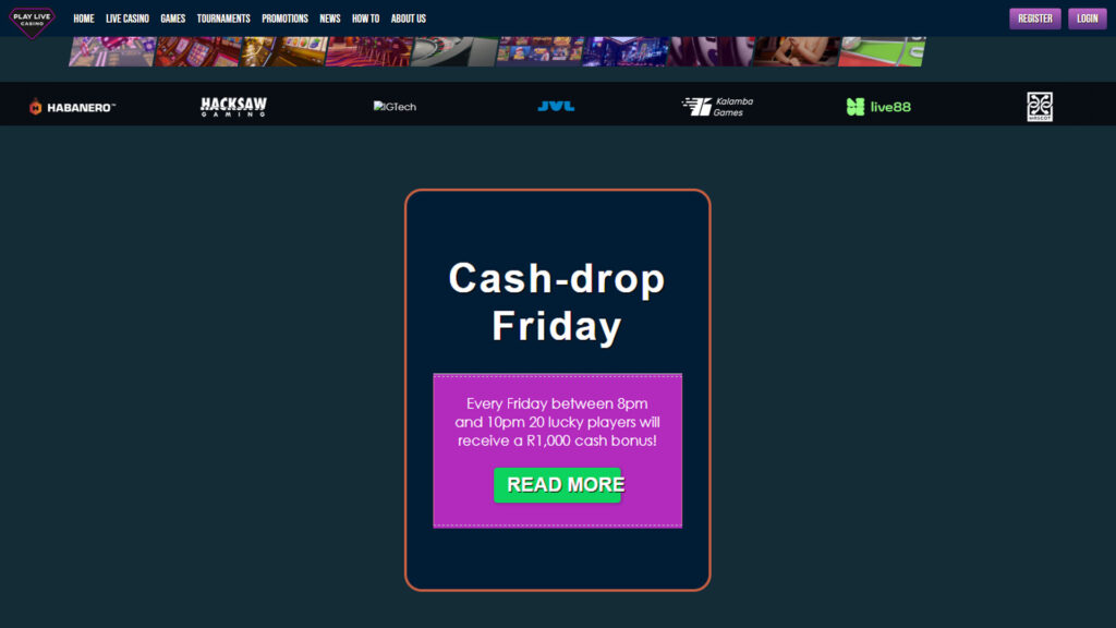 PlayLive Casino Cash-Drop Friday, giving out a total of R20,000 shared among 20 lucky users of the website