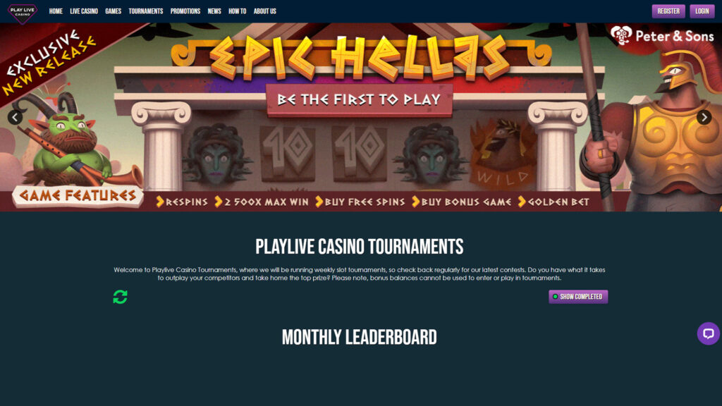 PlayLive hosts a Tournament every month, where you can earn points by playing casino games with real money bets.