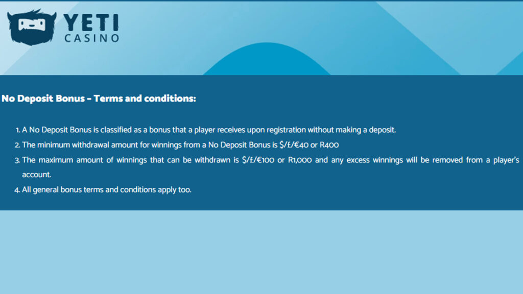 yeti casino no deposit bonus